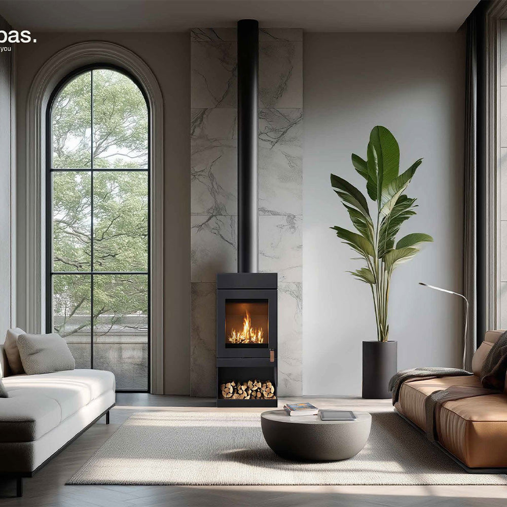 Barbas Box 35 52-80 Freestanding Wood Burner with a Log Store