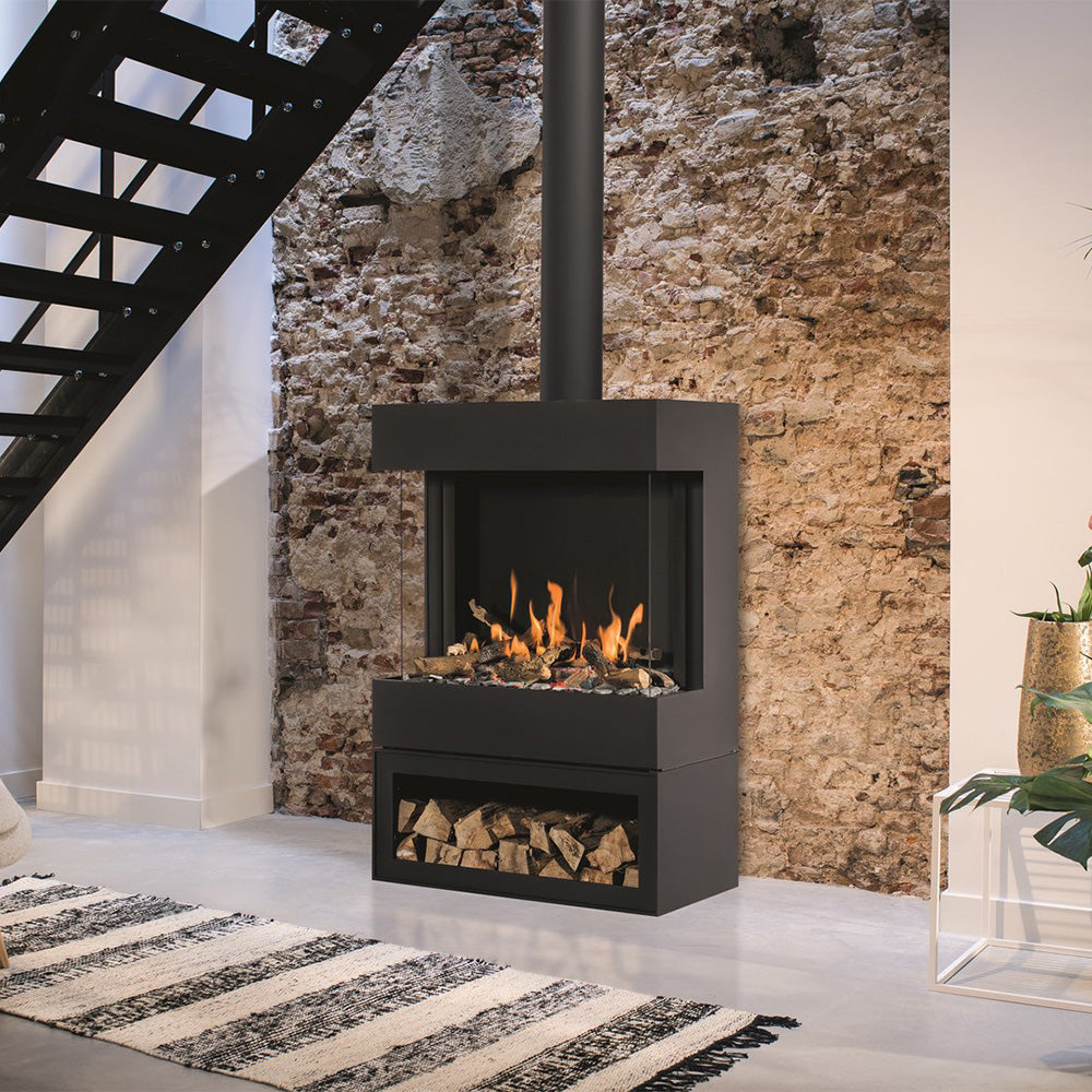 Barbas Box Gas Panorama 73-52 Free Standing Gas Fire with a log store