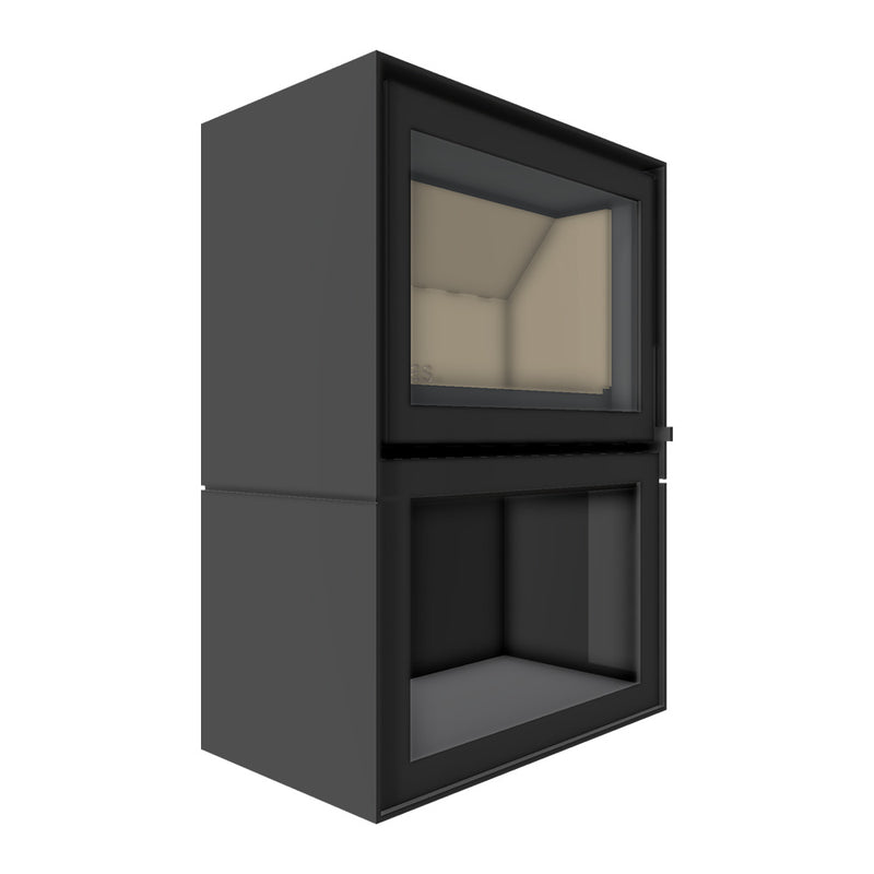 Barbas Box 20 67 Freestanding Wood Burner with a Log Store and a Glass Door