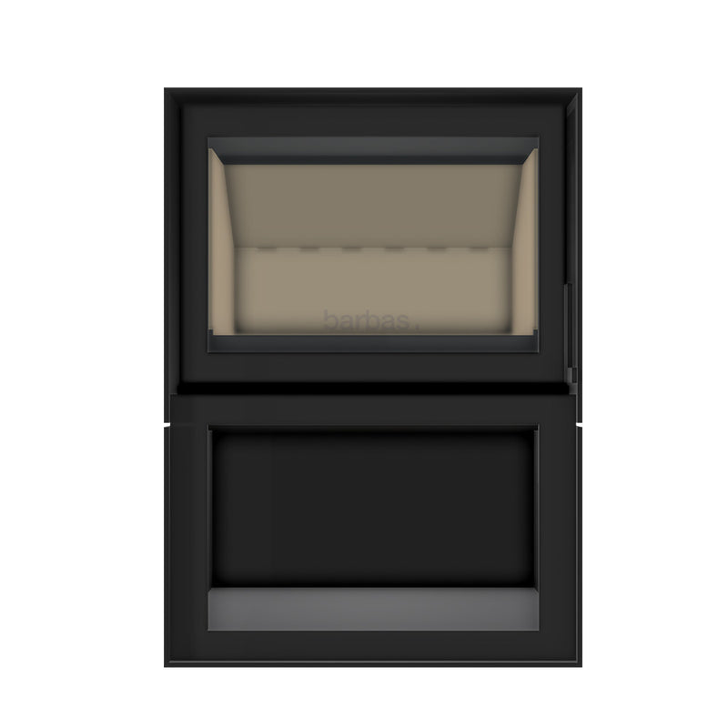 Barbas Box 20 67 Freestanding Wood Burner with a Log Store and a Steel Door