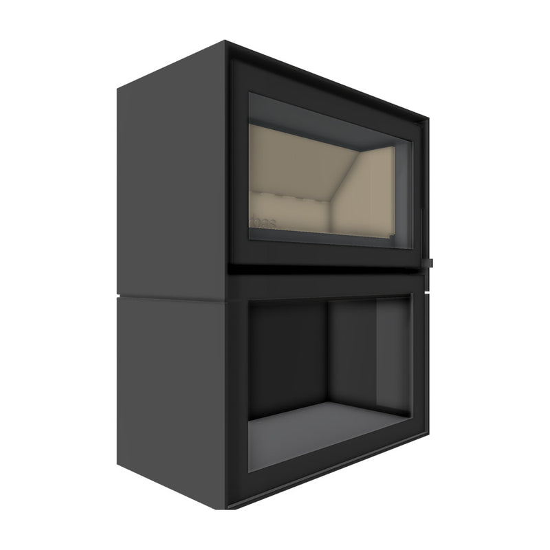 Barbas Box 20 75 Freestanding Wood Burner with a Log Store and a Glass Door