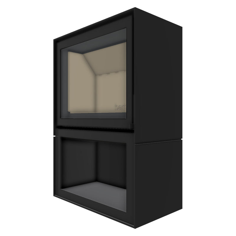 Barbas Box 20 80 Freestanding Wood Burner with a Log Store and a Glass Door