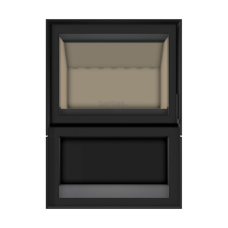 Barbas Box 20 80 Freestanding Wood Burner with a Log Store and a Glass Door