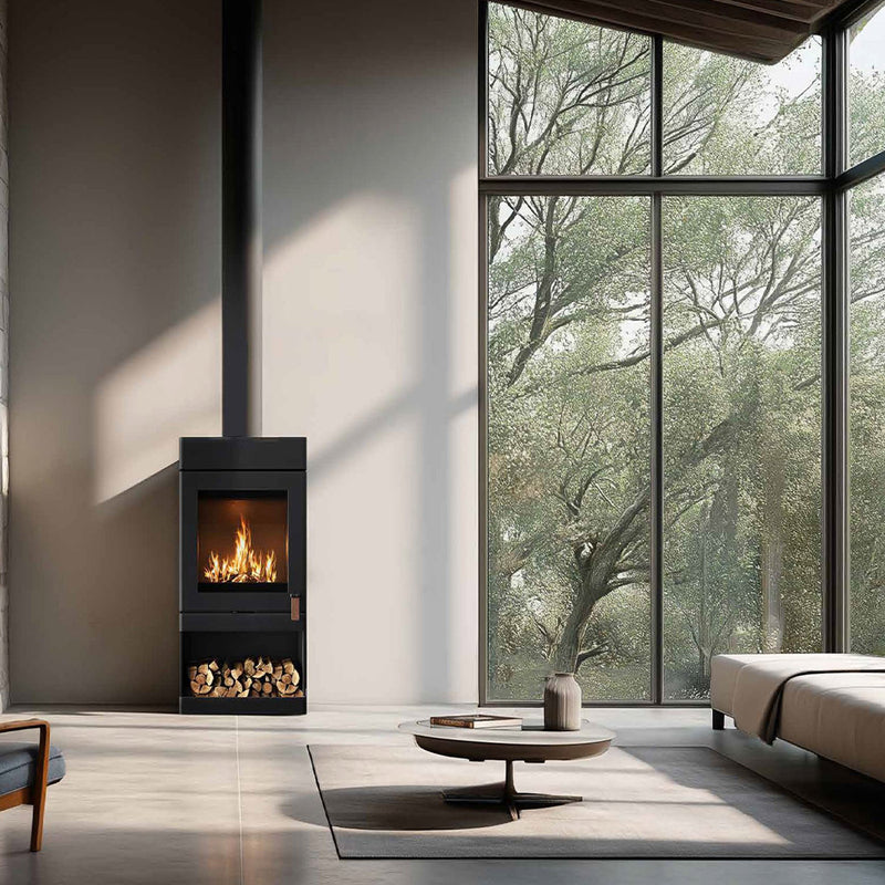Barbas Box 35 40-105 Freestanding Wood Burner with a Log Store