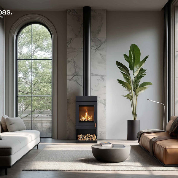 Barbas Box 35 40-85 Freestanding Wood Burner with a Log Store