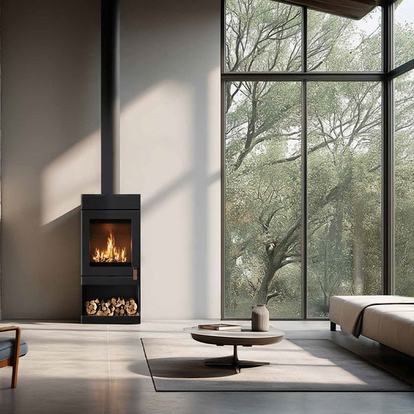 Barbas Box 35 40-85 Freestanding Wood Burner with a Log Store