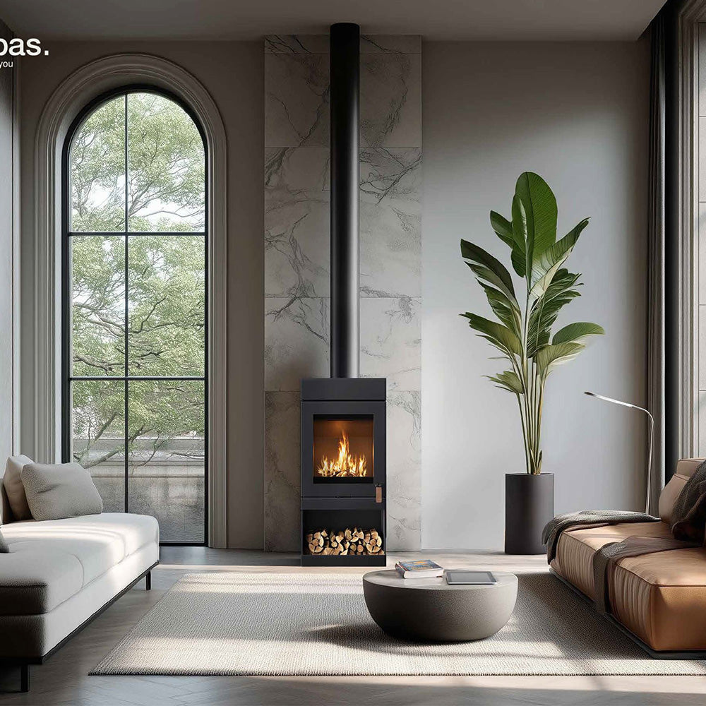 Barbas Box 35 52-100 Freestanding Wood Burner with a Log Store