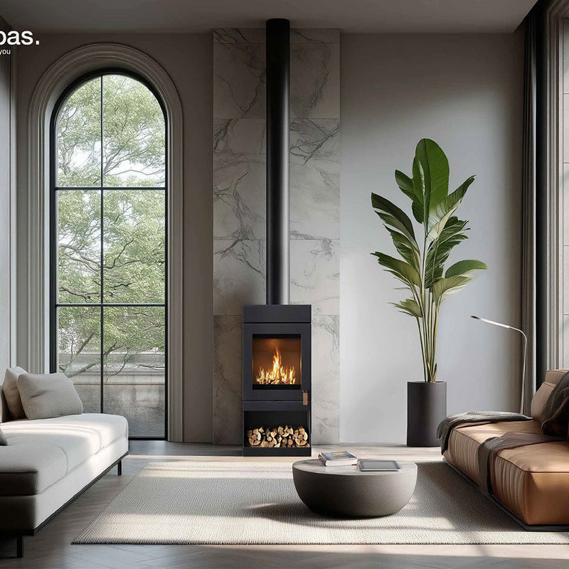 Barbas Box 35 52-100 Freestanding Wood Burner with a Log Store
