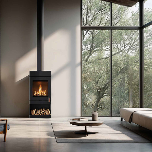 Barbas Box 35 52-100 Freestanding Wood Burner with a Log Store