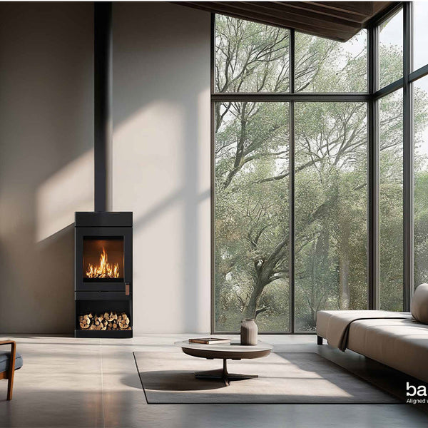 Barbas Box 35 52-80 Freestanding Wood Burner with a Log Store