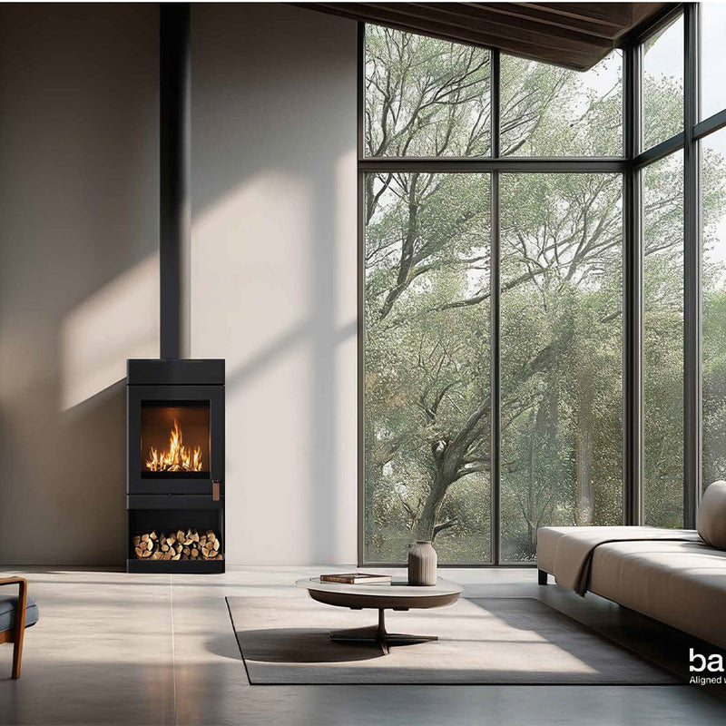 Barbas Box 35 52-80 Freestanding Wood Burner with a Log Store