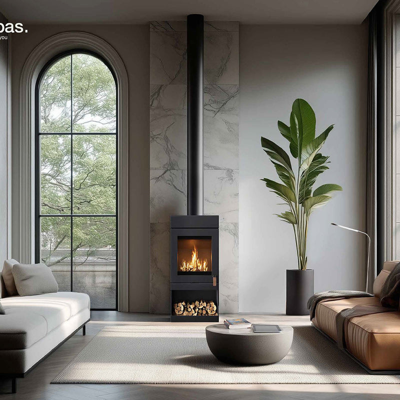 Barbas Box 35 55-120 Freestanding Wood Burner with a Log Store