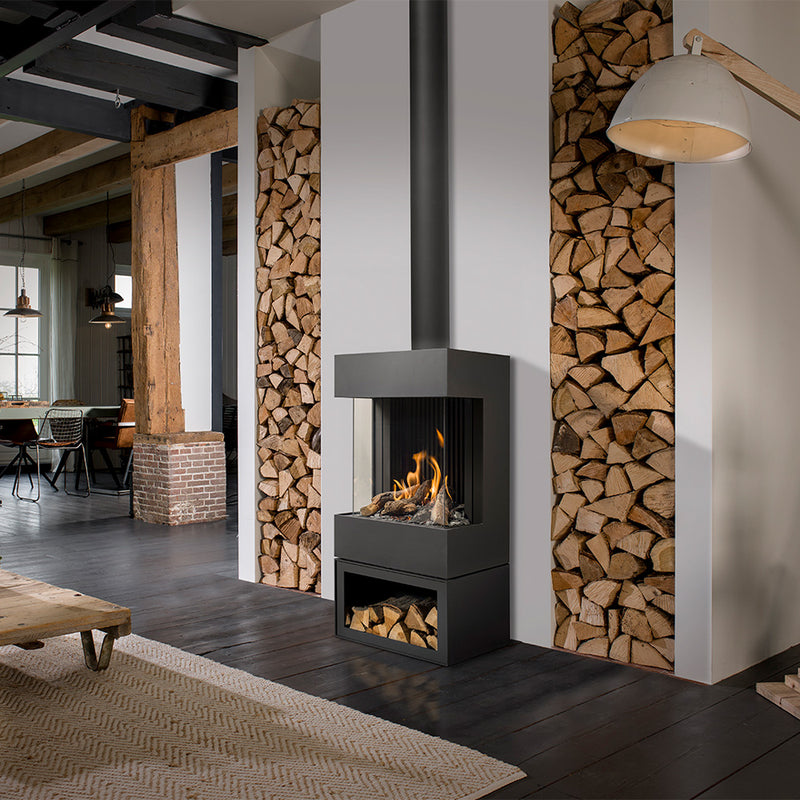 Barbas Box Gas Panorama 45-45 Free Standing Gas Fire with a log store